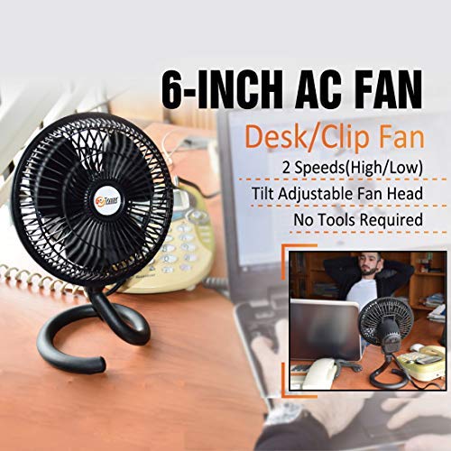 image for TN TONNY Clip-on Fan, AC 110V 6 Inch Adjustable Clip Table Fan with 2 