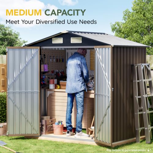 Image of Breezz 4X6FT Outdoor Steel Storage Shed with Frame Floor,Lockable Doors, Weather-Resistant Metal Tool Shed for Garden, Backyard, Patio, and Utility Storage