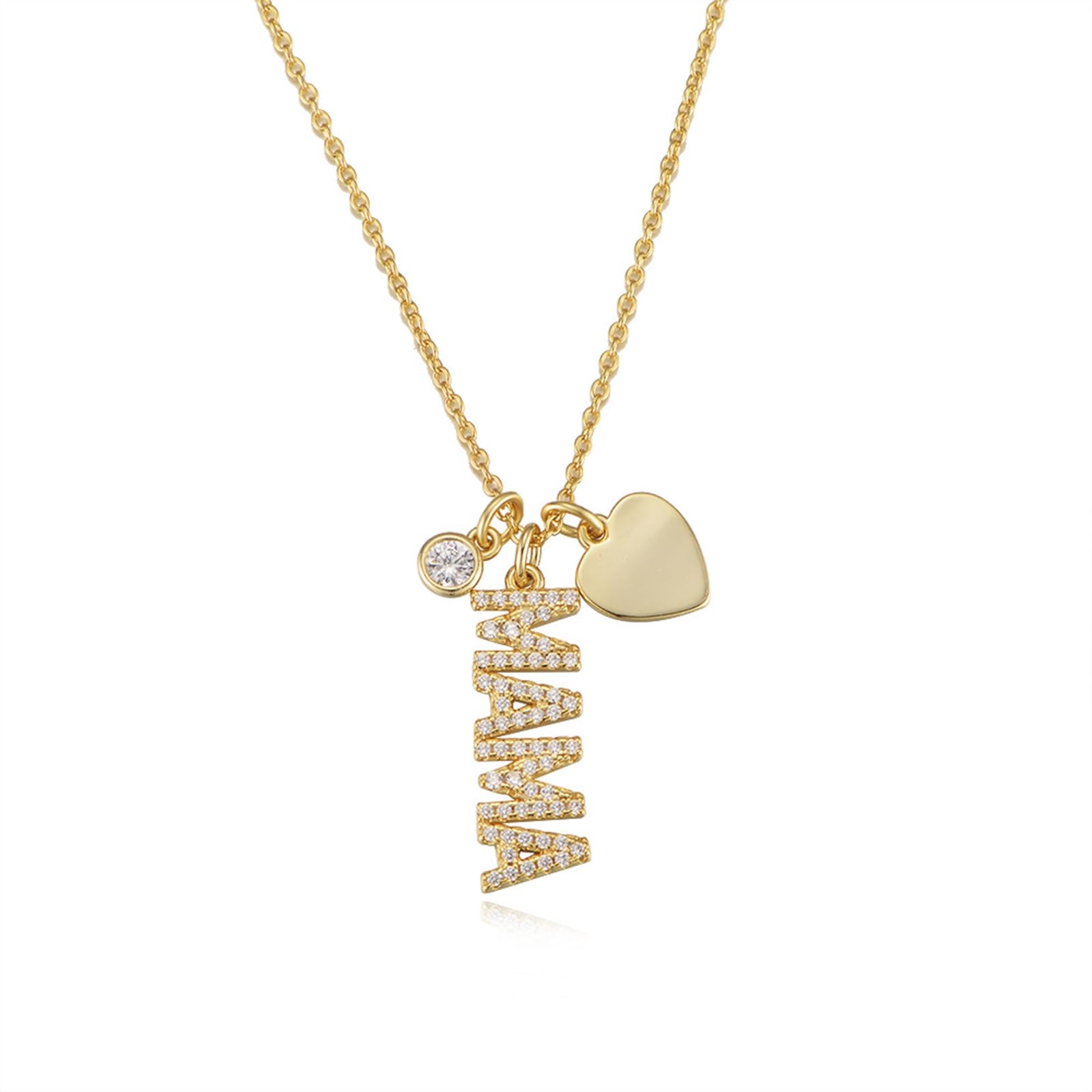 Pendente Donna Oro, Donna Oro Giallo Collana per Donne con Lettere in moissanite Mama e Pendente a Cuore, Lunghezza 40+5cm