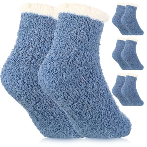 Chicingyou 3 Pcs Fluffy Fuzzy Socks for Women Cozy Fuzzy Warm Slipper Socks Soft Plush Sleeping Gifts(Blue)