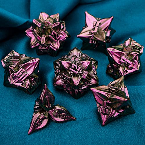 Aruohha Dnd Metal Dice Set Purple Red Leaf Design D&D Dice Set With Gift Box, Dungeons And Dragons Handmade D + D Polyhedral Dice Role Playing Games Rpg D And D Dice D20 D12 D10 D8 D6 D4 #TOP4