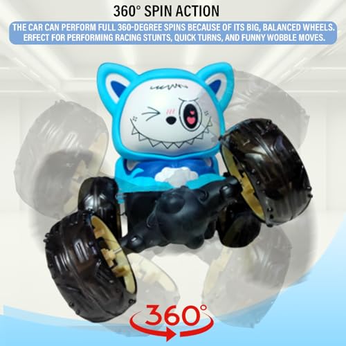 Image of NHR 360 Rotating Stunt RC Car for Kids and Children, Remote Control Rechargeable Car with Lights, Music, 180 Flips, 360 Spins, Durable Indoor & Outdoor Toy for Ages 3+ (Blue)