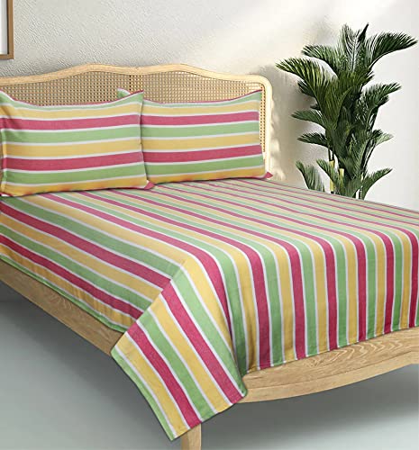 Image of AIRWILL, 200GSM Handloom Cotton Double Bedsheet with 2 Pillow Covers (Roman Stripe)