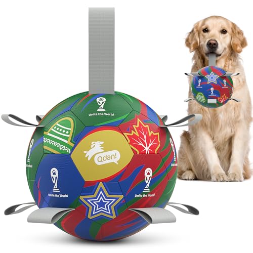 Image of QDAN Dog Soccer Ball with Straps, 7 Inch World Cup Soccer Ball for Dogs, Water Toy, Dog Ball Toys for Medium Large