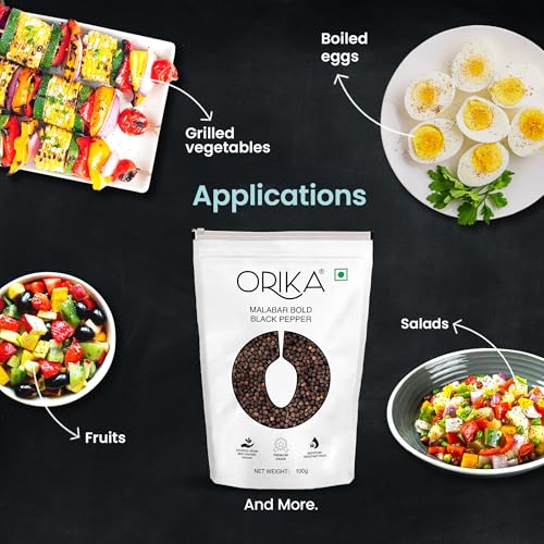 Image of Orika Malabar Bold Black Pepper Whole, 100g | Sabut Kaali Mirch | Premium Peppercorns with High Piperine Content (Pack of 3)