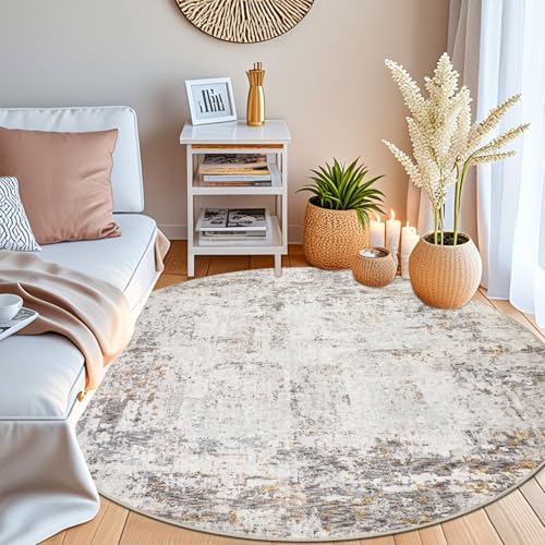 Caplslpad 200 cm, beżowy, z krótkim włosiem, abstrakcyjny, okrągły, nowoczesny, antypoślizgowy, do salonu, nadaje się do prania, okrągły dywan do sypialni, pokoju dziecięcego, biura domowego