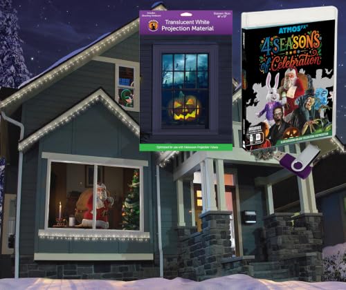 Kringle Bros Holiday Digital Decoration Kit Includes 16 AtmosFX Video Effects for Halloween, Christmas, Easter and More, Plus 48” x 72” Holographic Projection Screen
