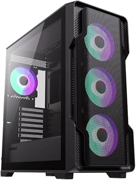 GAMEMAX الحصار E-ATX حالة الألعاب منتصف البرج، لوحة الزجاج المقسى الجانب، مثبتة مسبقا 4 x120mm ARGB المشجعين، دعم 360 mm المبرد على أعلى وأمام، أسود