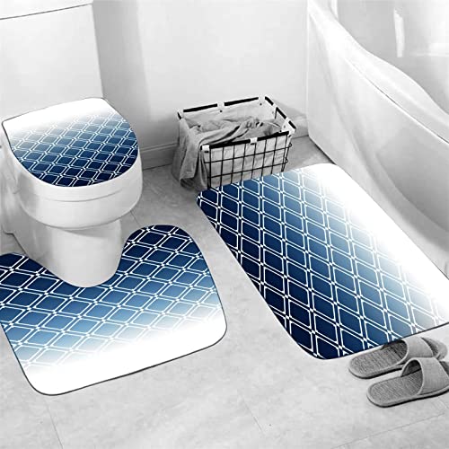 4Pcs Shower Curtain Sets With Rugs Navy Blue Bathroom Curtain Sets Ombre White Shower Curtains For Bathroom With Non Silp Rug Toilet Lid Cover Bath Mat And 12 Plastic Hooks #TOP3