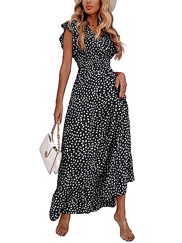 LYANER Women's Floral Print V Neck Ruffle Cap Sleeve Ruffle Hem Flowy Midi Dress4