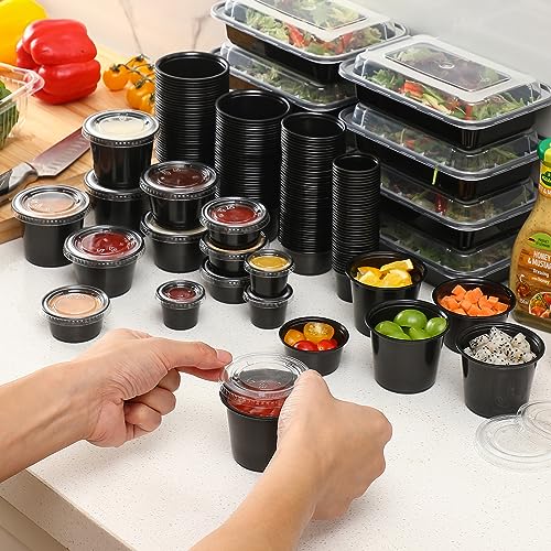 AOZITA 200-2 oz Black Jello Shot Cups, Portion Cups, Small Plastic Containers with Lids, Airtight Souffle Cups, Salad Dressing Container, Sauce Cups, Condiment Cups for Lunch, Party to Go, Trips by AOZITA - Image 7