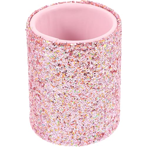 WEKADRIN Estuche Portátil para Brochas de Maquillaje Brillo, Cubo Pequeño Decorativo de Plástico Rosa, Organizador Compacto para Mujeres y Niñas, Almacenamiento para Tocador y Viaje