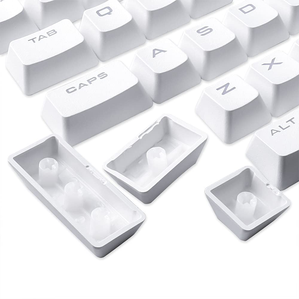 HUYUN PBT Double Shot Lot complet de 104 touches de rechange pour claviers mécaniques Corsair RGB et rétroéclairés – FPS MOBA MMO (Blanc)