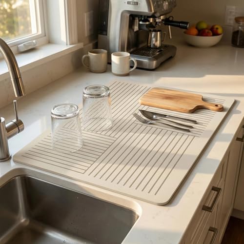Image of Snowsof Coffee Mat - Absorbent Dish Drying Mat for Countertops, 12''16'', 14