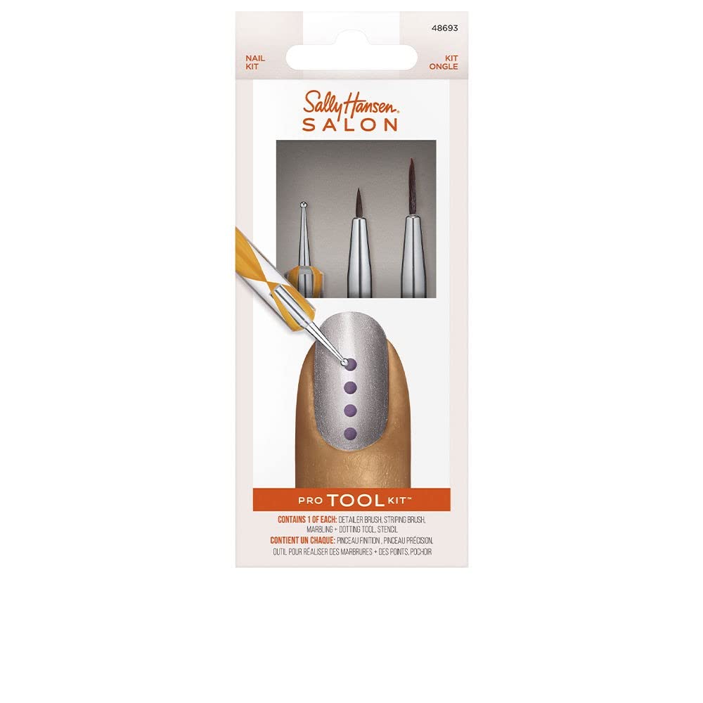 Sally Hansen Nail Salon Pro Tool Kit, 0.32 Oz, Nail Art Tools, Nail Dotting Tool, Easy to Use, Detailer Brush, Stripping Brush, Marbling and Dotting Tool