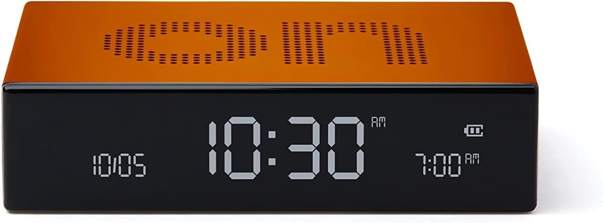 LexonFlip Premium Reversible Rechargeable Alarm Clock with LCD VA Screen, On/Off, Snooze, Touch Control, Aluminium, Orange