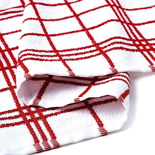 Image of Encasa XO Kitchen Towels and Dish Cloths Sets | Red Terry Highly Absorbent Cotton Terry Towels | 60x40 cm | Multipurpose for Washing Dishes and Cleaning Pack of 4