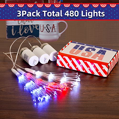 Lyubasa 3 Pack 4Th Of July Lights Decorations 480 Led Remote&Time 8 Light Mode Red White And Blue Firework Lights Battery Operated, American Flag Patriotic Memorial Day Independence Day Outdoor Decor #TOP2