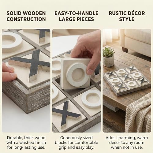 Juego de Mesa Tic Tac Toe de Madera 12.6" miniatura 3