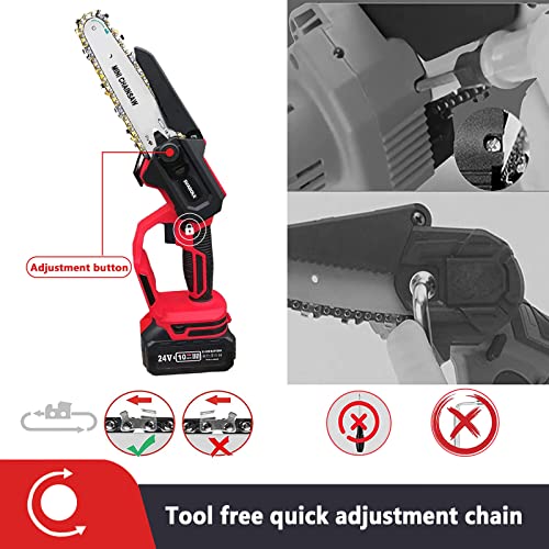 Mini Kettensäge mit Akku 6 Zoll Akku Kettensäge mit Zwei Akku und Ladegerät Tragbar Einhand Elektro Kettensäge Akku Handkettensäge Bürstenlosen Motor für Gartenscheren Astschere Holzschneidenz,Red – Bild 8