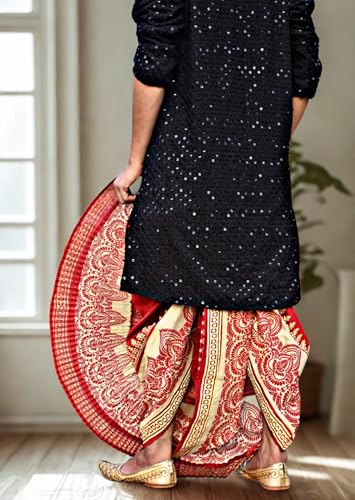 Image of Men's Ready to Wear Pant System Printed MAYUR PUCHHA Dhoti for Marriage, Pooja, Festival etc.(GC010)