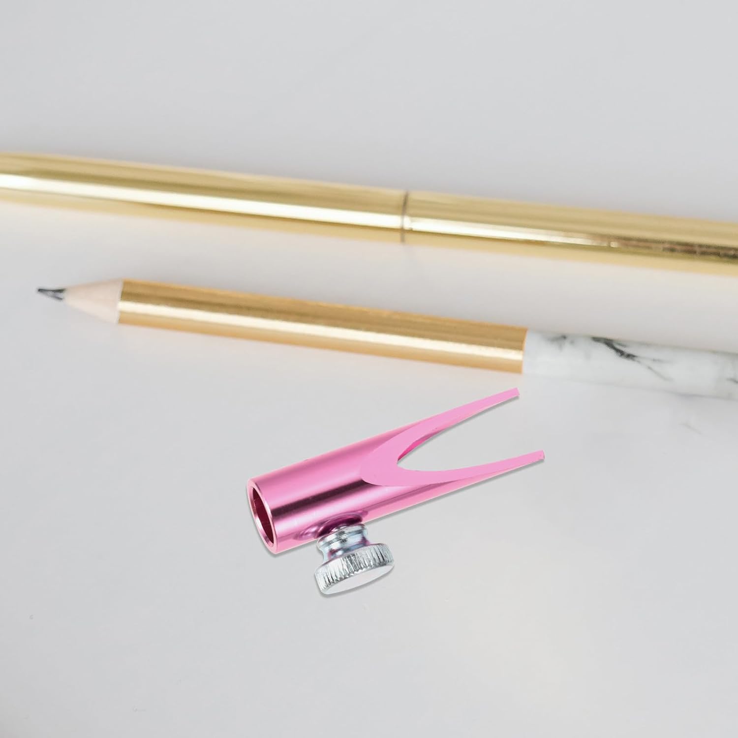 Eyebrow Pencil Shaper with Tightening Screw - U-Shaped Pencil Sharpener for School - Aluminium Alloy Shaper Tool for Classroom and Beauty Use Pink