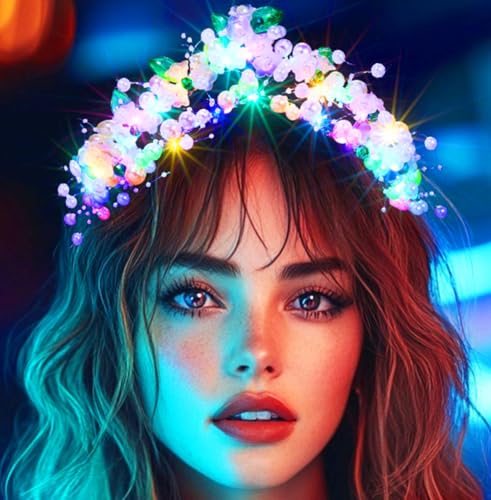 Evlry LED-Blumen Krone und Diademe, leuchtendes Perlenstirnband, leuchtende Brautkronen, Hochzeits-Haarschmuck für Frauen