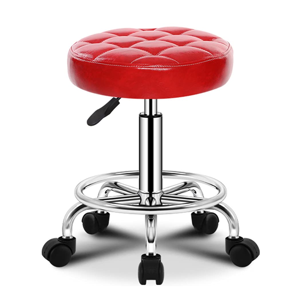 Sgabello girevole regolabile con ruote, sedia da salone e sgabello da disegno, in pelle PU, sedia per spa e tatuaggi, design ergonomico rosso per comfort e mobilità