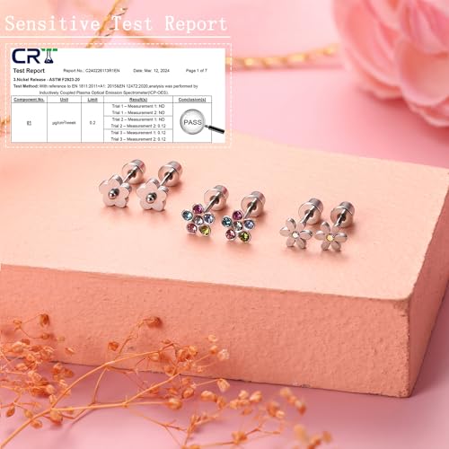 Jstyle 24 Pairs Hypoallergenic Screw Back Earrings for Girls Women Surgical Steel Tiny Heart Flower Flat Back Stud Earrings Cute Hoop Earrings Jewelry Set2