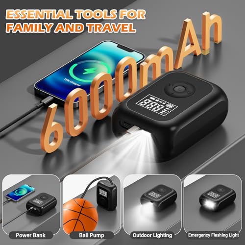 Elektrische Fahrradpumpe 6000mAh, Luftpumpe Mini Kompressor für Reifen 10,3 bar, Kabelloser Tragbare Akku Luftpumpe mit Autostop, 150PSI Akku Luftpumpe für Auto Fahrrad Motorrad Bälle