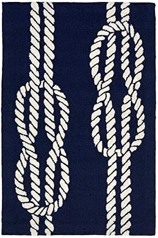 Liora Manne Capri Indoor/Outdoor Handmade Synthetic Blend Durable Area Rug - Traditional Stripe Coastal Beach Decorative (Ropes Navy) (2' x 3')