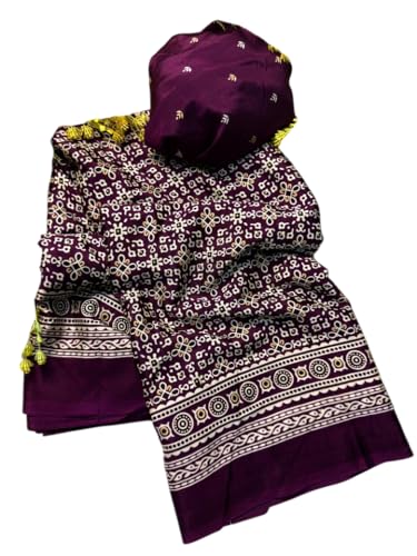 Image of SATIKA VASTRAM Modal Silk Ajrakh Saree Bandhani Design Crepe Printed Designer Pallu Attach Blouse Piece