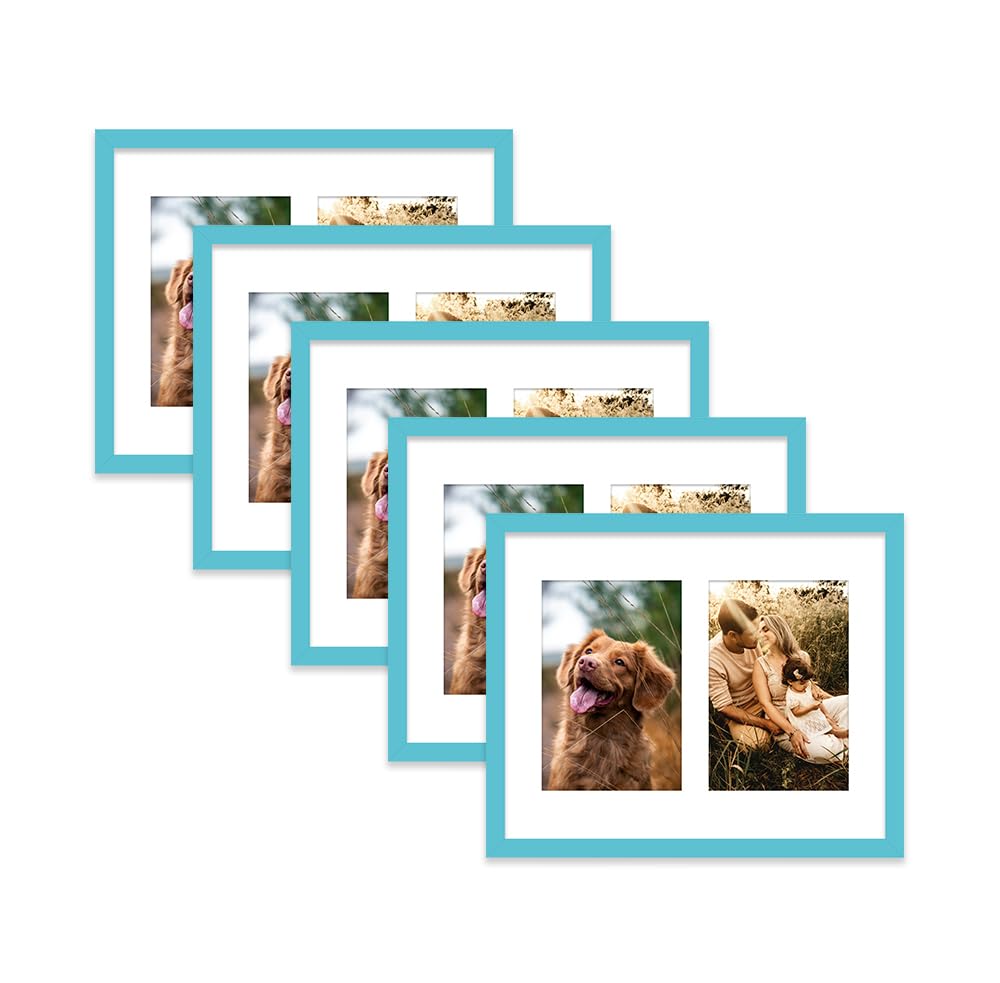 Turquoise Multi Photo Frame - Holds 2 x 6x4 Pictures, Family Collage Picture Frame for Wall Display, 10x8 Frame size, Set of 5