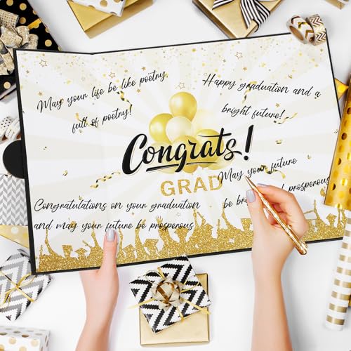 Image of Graduation Guest Book Alternative,Graduation Signature Board Sign, Black Gold Class of 2025 Graduation Party Decorations for Men Women College High School Unique Graduation Gift for Friends