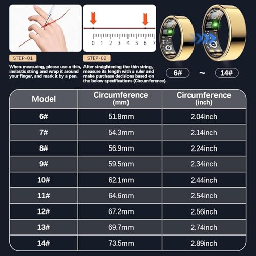 Image of Smart Ring for Women Men, Fitness Ring with Heart Rate, Blood Oxygen,Stress, Sleep Tracker, Step Tracker, Fit Ring No Subscription Fee, IP68 Waterproof Smart Ring for iPhone & Android (Gold, 9#)