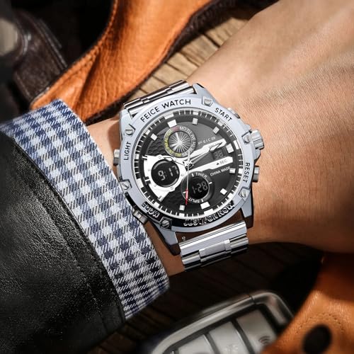 Image of FEICE Men's Watch Wristwatches Chronograph Sport Watch Japanese Quartz Analog-Digital Waterproof Watches Multifunctional Luminescent Industrial Style Punk watch-FK036SLIVER