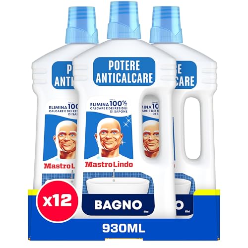 Mastro Lindo Detersivo Liquido Bagno, 12 Confezioni (12 x 930ml), Profumo Fresco e Delicato di Ambi Pur, Rimuove i Residui di Sapone e Calcare