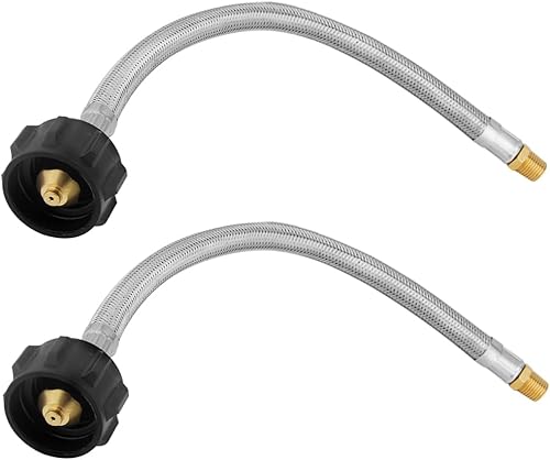Miniatura 6 de Joywayus 2 conectores trenzados de acero inoxidable de 12 pulgadas de longitud para tanque de propano con medidor para regulador estándar de dos