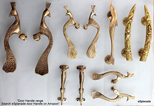 ESPLANADE - 11" Tusker Style Ganesha Carving Brass Door Handle Pair - Set of 2, Gold - Image 3