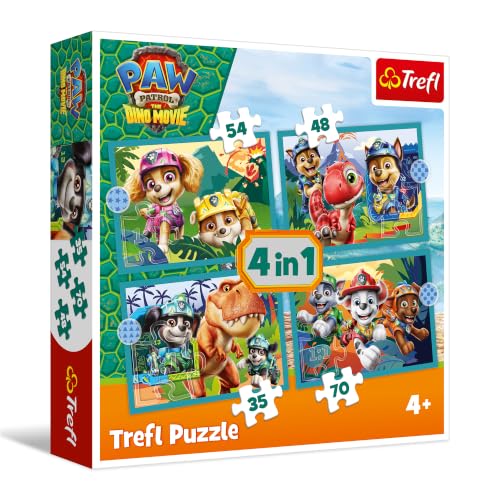 Trefl - Puzzle de 35 à 70, 4 en 1: Histoires de l'île des Dinosaures, 4+