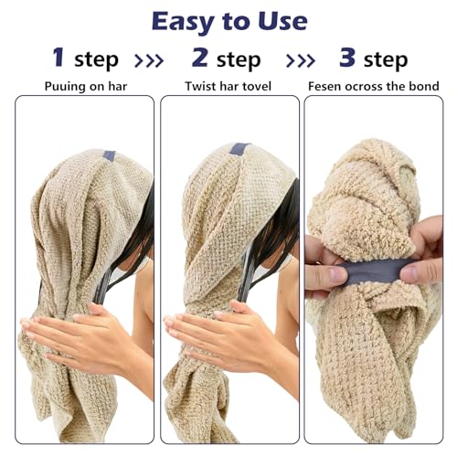 2 Pack Microfiber Hair Towel Wrap for Women, 23.6 Inches X 36.6 Inches, Super Absorbent, Soft, Fast Drying Turbans - Image 4