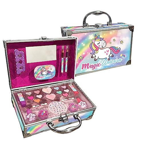 Nice Group - Magic Unicorn Case Make Up, Valigetta con Specchio e Set di Trucchi per Bambini