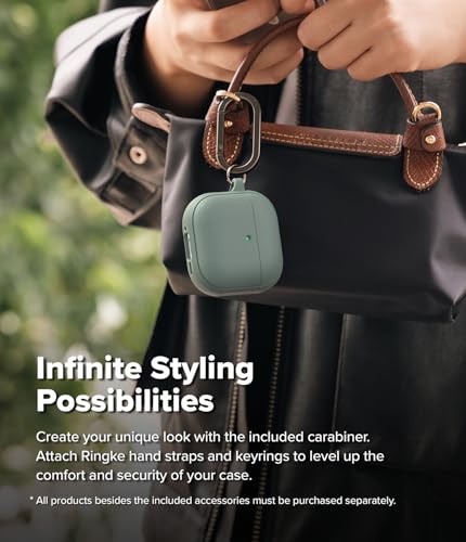 Image of Ringke Onyx Magnetic for AirPods 4 Case Shockproof Non-Slip Texture Cover Anti-Fingerprint Technology Prevents Oily Smudges with Carabiner for Magnetic Charging AirPods 4 Accessories - Sage Green