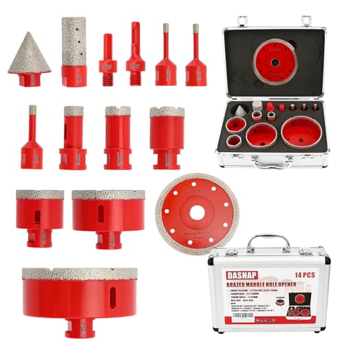 Diamond Hole Saw Kit,14 PCS Porcelain Tile Drill Bits Set 6/6/8/19/25/35/51/75/100mm,Diamond Core Drill Bits Set for Ceramic, Granite,Porcelain