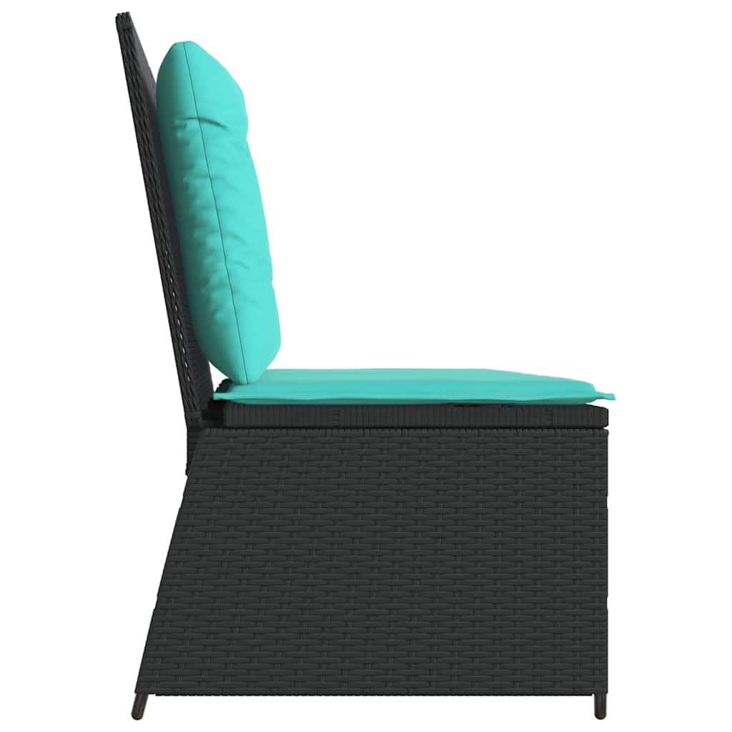 Panchina da Giardino Reclinabile 2 Posti in Polyrattan Nero | Pannello dello schienale regolabile e struttura in acciaio per relax su terrazzo e patio con cuscini sfoderabili.
