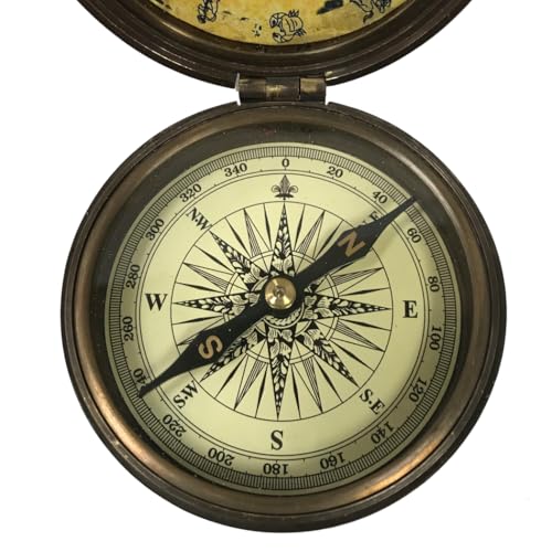 Brújula y reloj de latón antiguo 3 pulgadas miniatura 5