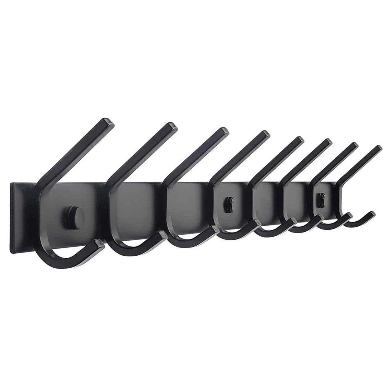 TOJ Appendiabiti da parete con 16 ganci - Appendiabiti da parete - Cornice appendiabiti in acciaio inox - 62 cm - Nero opaco