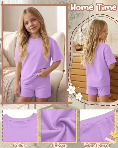 Image of Oakgarden Summer Outfits for Girls 5-14Y Athletic Casual Sets Kid Short Sleeve Shirt Bike Shorts 2 Piece Tween Trendy Clothes