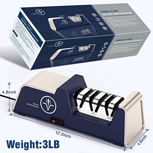 Homly Professional Electric Knife Sharpeners for Kitchen Knives with Diamond Abrasives and Precision Angle Guides, Multifunctional 3-Stage Slots, Applicable to Straight Knife and Ceramic Knife