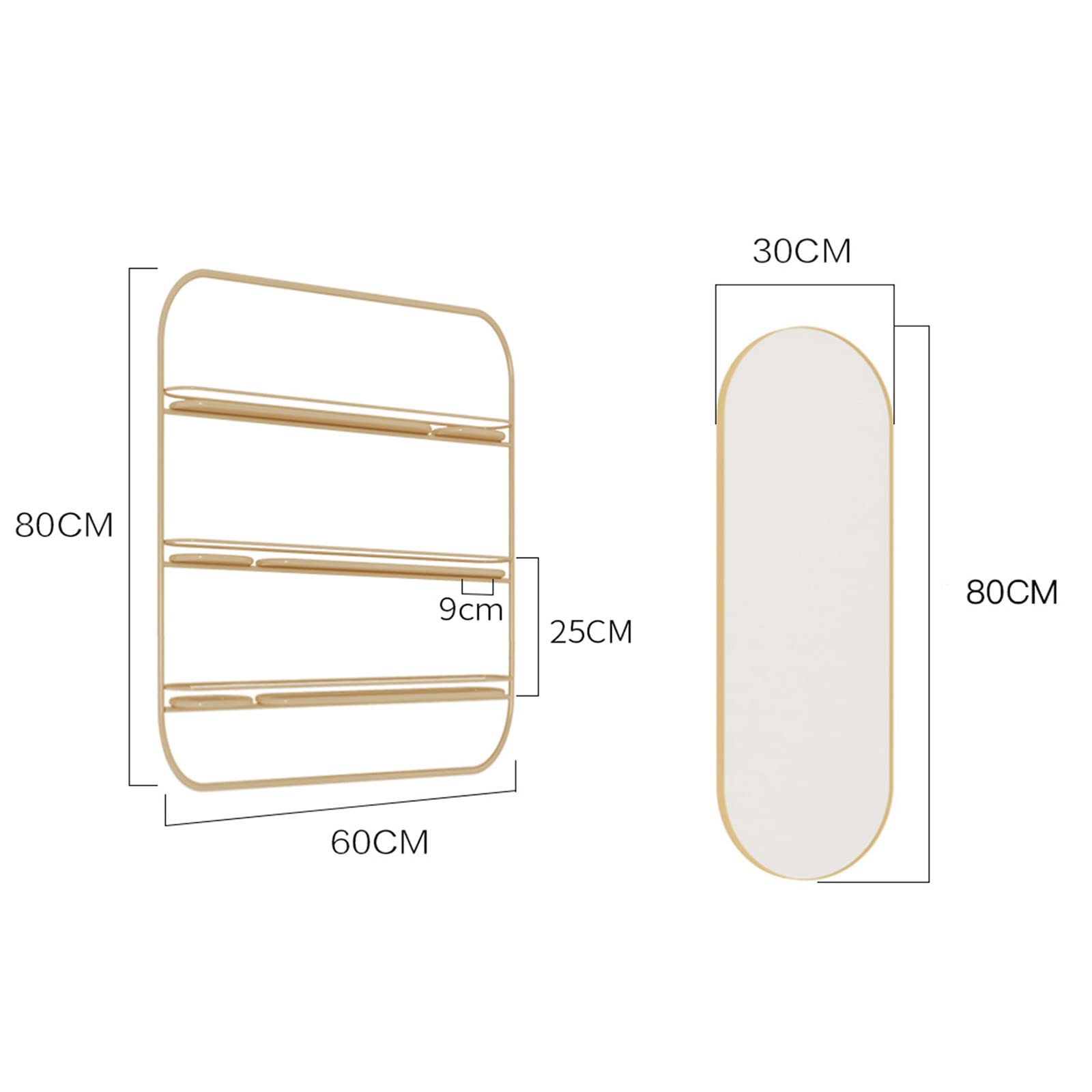 Espositore da parete per portasmalto in metallo a 4 strati, espositore per bottiglie di smalto, scatola per salone di bellezza, espositore combinato per cosmetici (set da 5 pezzi oro)